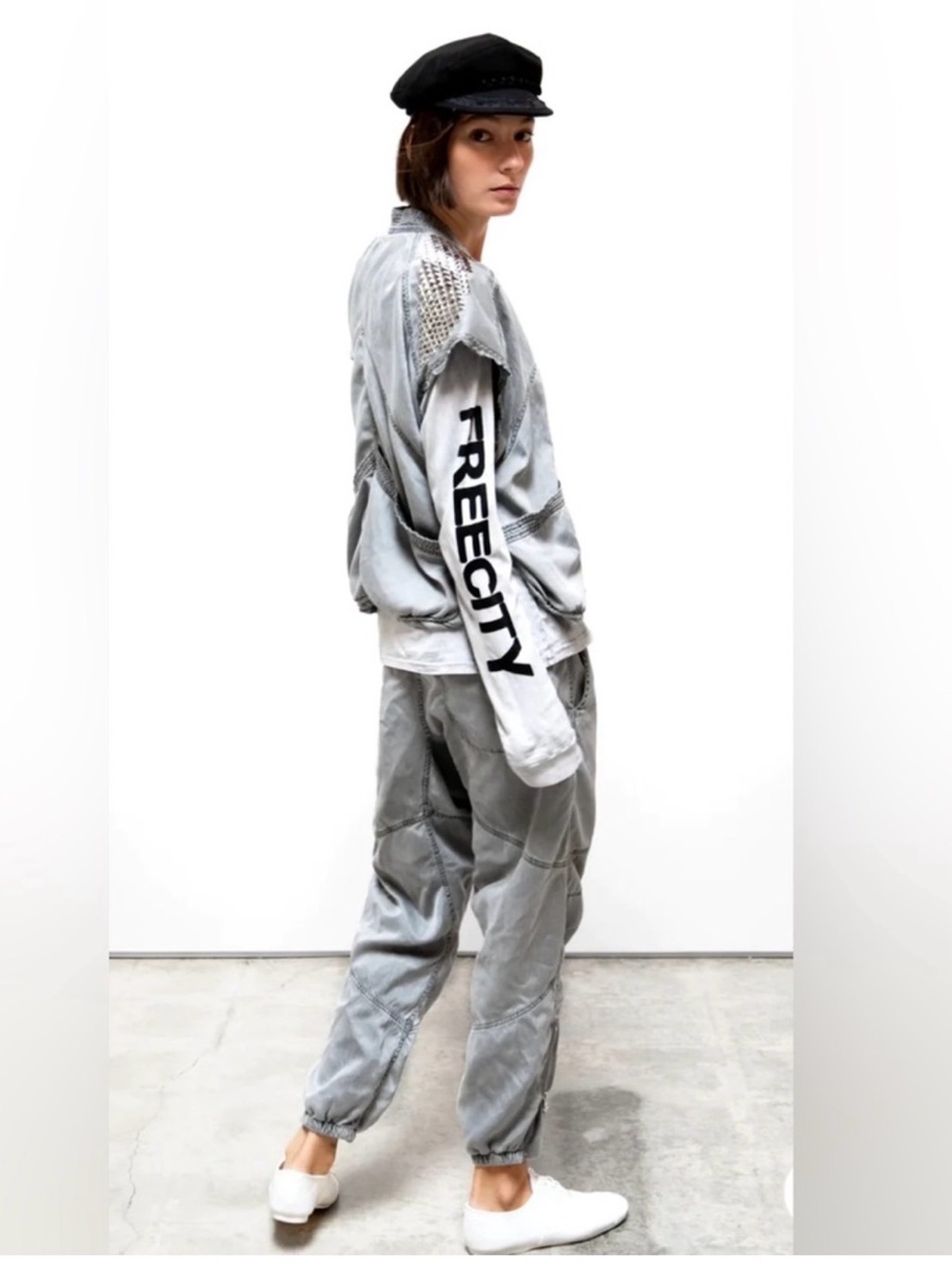 Free City Nightclubbing Satin Glass Parachute Jump Pants Grey Satin Joggers
L